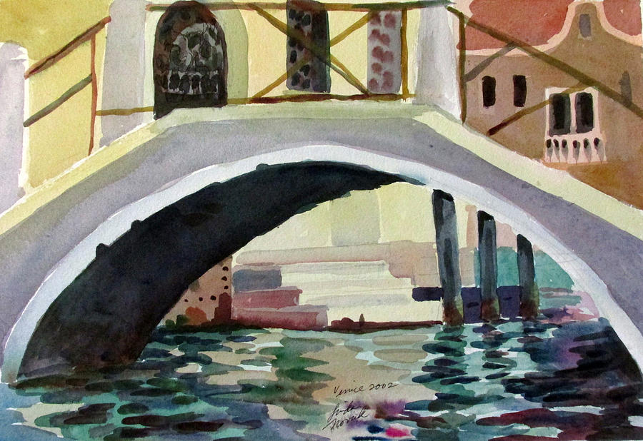 Bridge reflections Venice Painting by Linda Novick