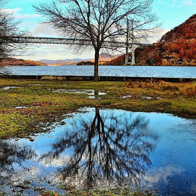 Fall Photograph - #bridge #river #puddle #reflection by Antonio DeFeo