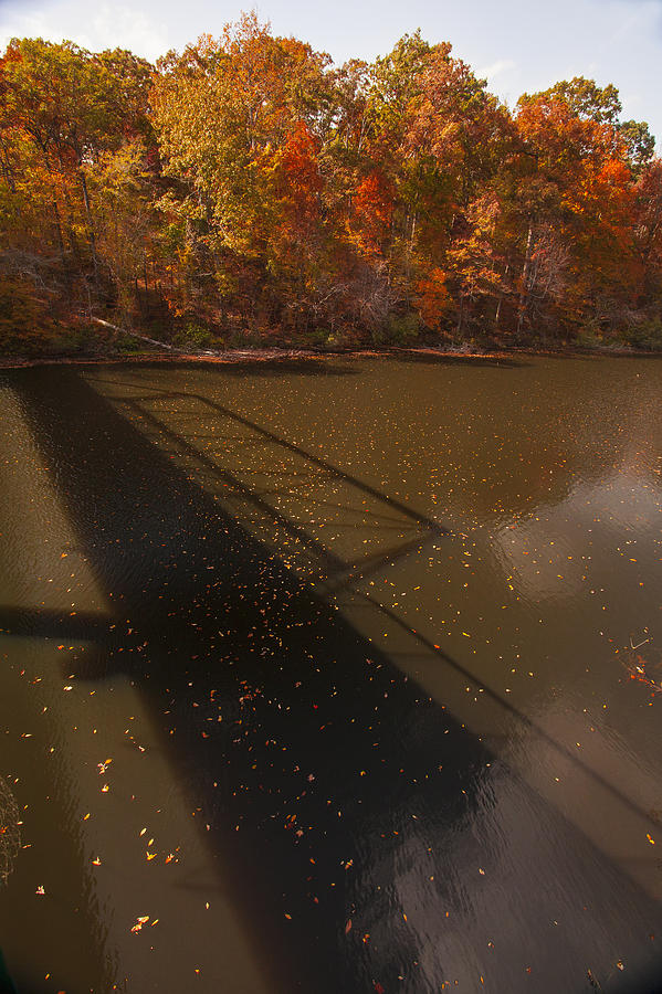 Bridge Shadow in Autumn on The  Duck River Tennessee fine art prints as gift for the Holidays  Photograph by Jerry Cowart