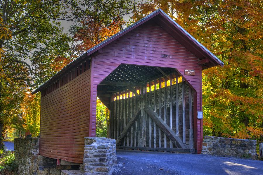 Bridge to the Past Roddy Road Covered Bridge-A1 Autumn Frederick County Maryland Photograph by Michael Mazaika