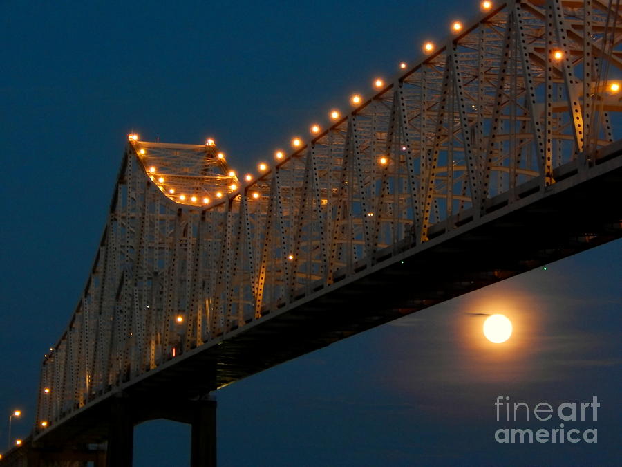 New Orleans Crescent City Connection Bridge To The Super Moon Rise Over New Orleans Louisiana Photograph by Michael Hoard