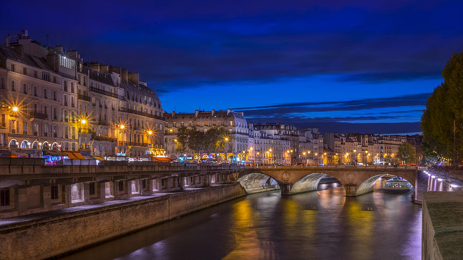 Night view on Saint-Michel bridge over Siene Paris Photograph by ...