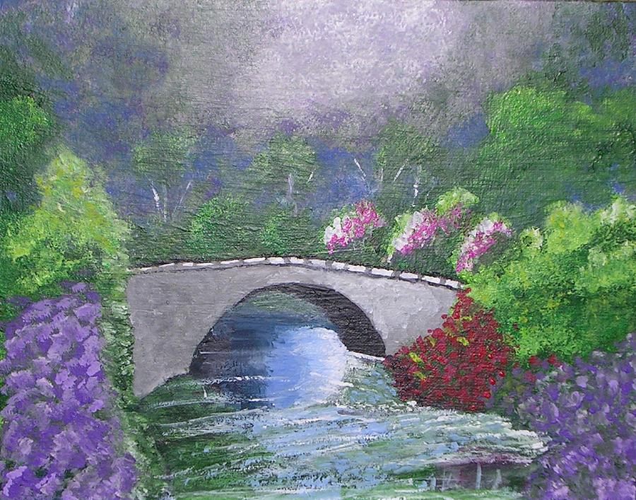 Bridge with Flowers Painting by Janet Edwards