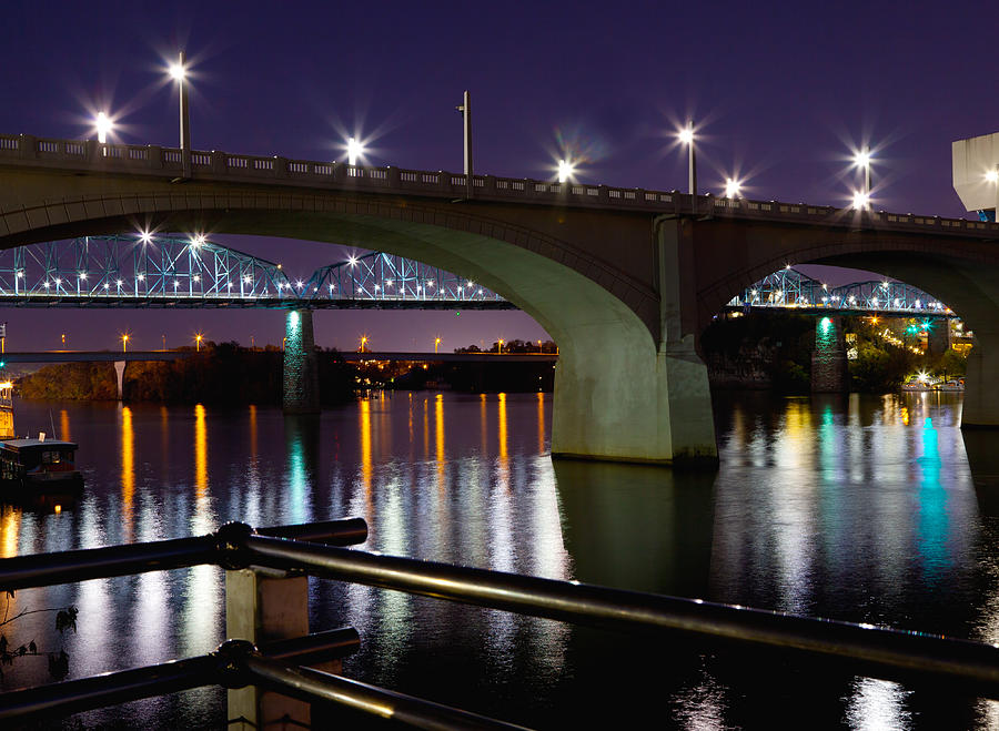 Bridges at Night Photograph by Melinda Fawver