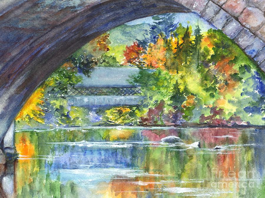 Fall Painting - A Covered Bridge in Autumns Splendor by Carol Wisniewski