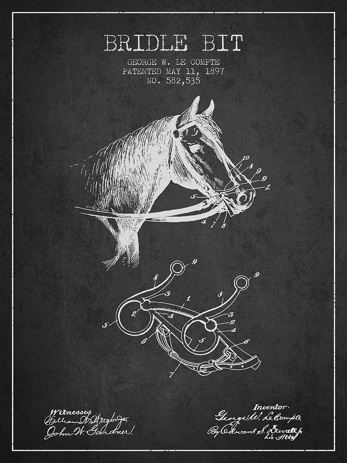 Horse Digital Art - Bridle Bit patent from 1897 - Charcoal by Aged Pixel