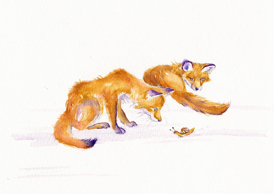BRIEF-ish ENCOUNTER - Fox Cubs Painting by Debra Hall