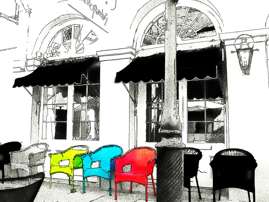 Black And White Photograph - Bright Bistro by Kathy Bassett