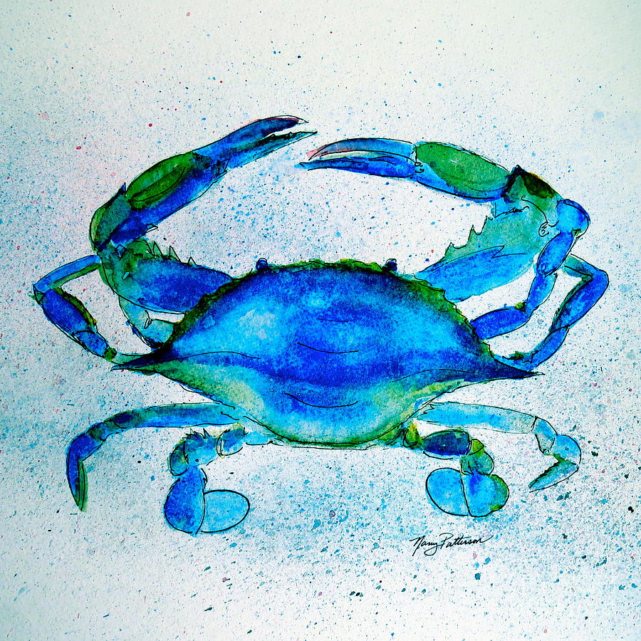 Bright Blue Crab  Painting by Nancy Patterson