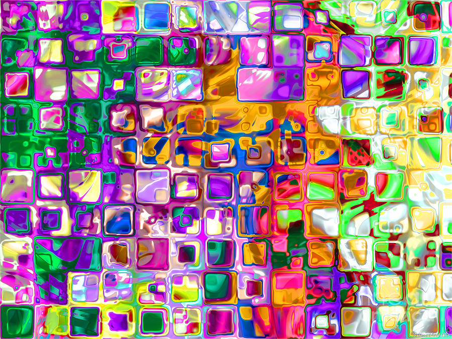 Abstract Digital Art - Bright Boxes I by Debbie Portwood
