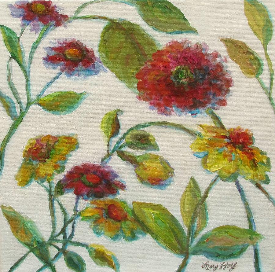 Bright Contemporary Floral  Painting by Mary Wolf