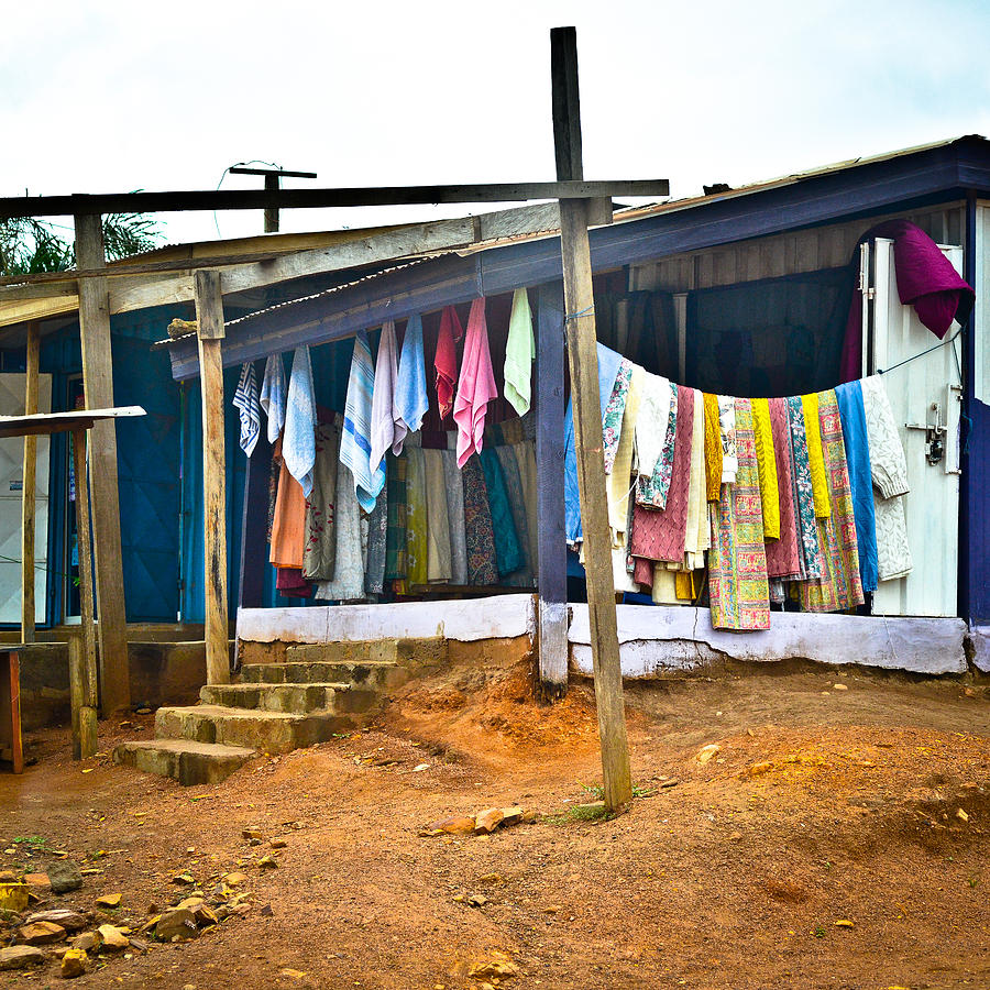 Bright Curtains and Towels, Ghana  Photograph by Ronda Broatch