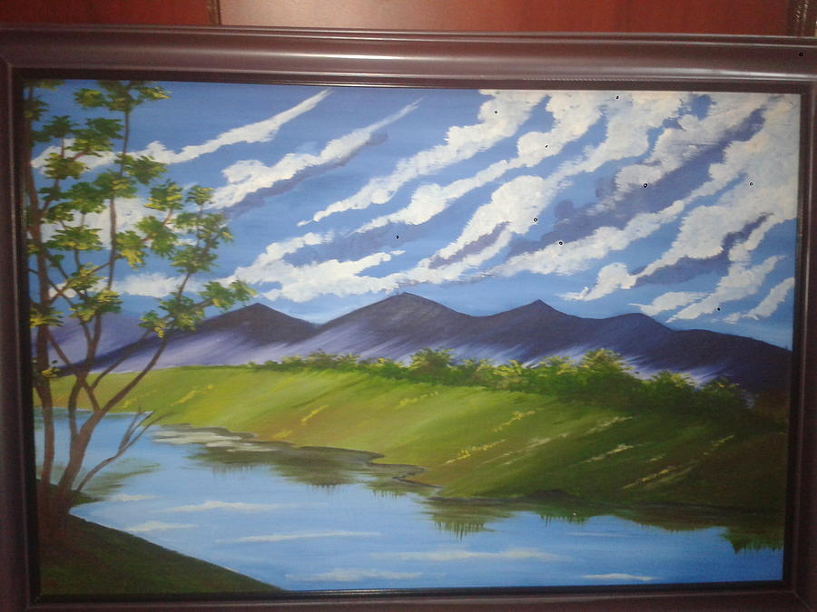 Landscape Painting - Bright day by Kruthi Rajesh Vembar