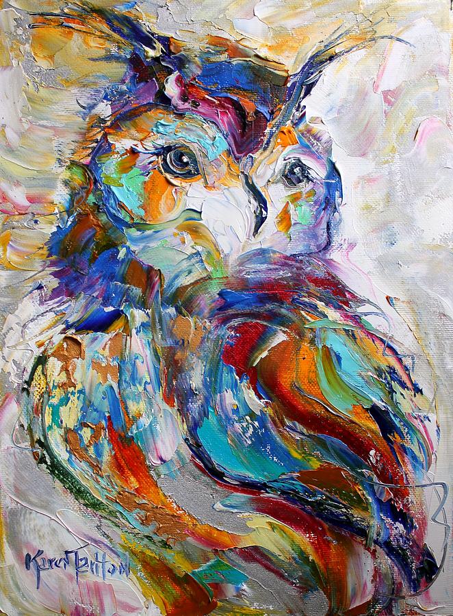 Bright Eyed Owl Painting by Karen Tarlton