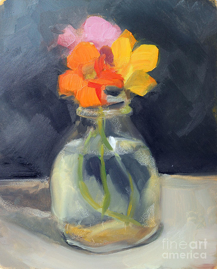 Flower Painting - Bright Flowers on Black by Jayne Morgan
