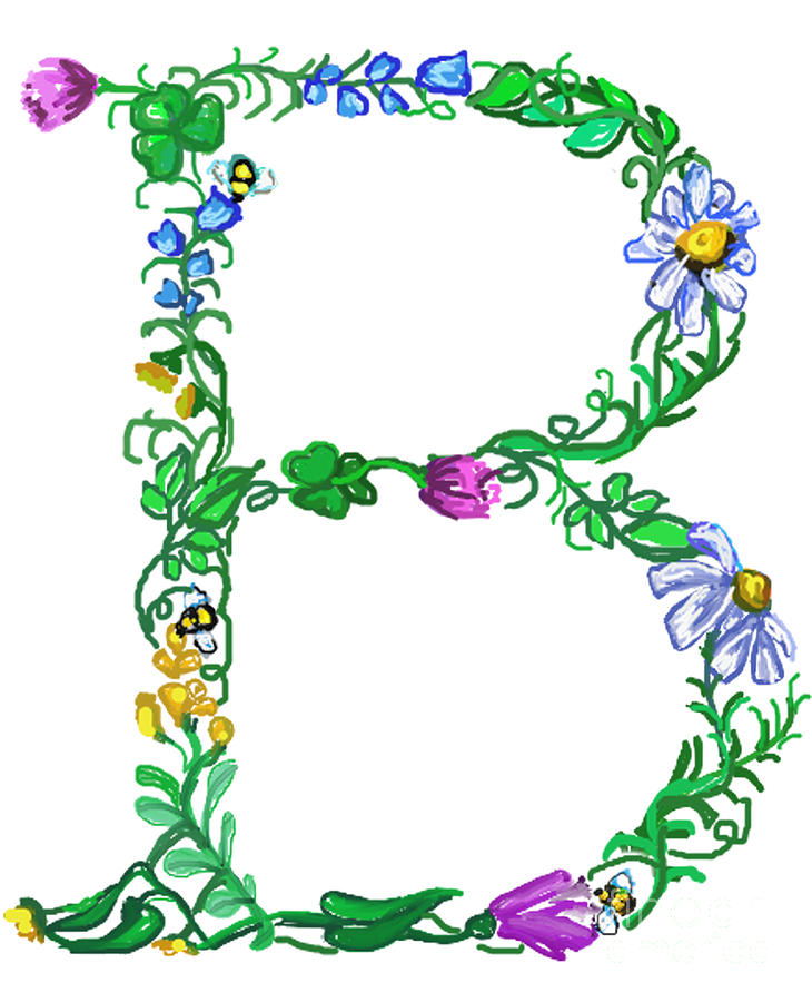 Marriage Painting - Bright Fun Colorful hand drawn Monogram B by Lea S