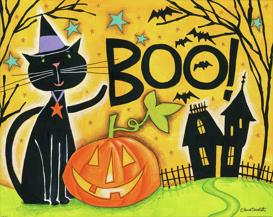 Cat Painting - Bright Halloween II by Anne Tavoletti