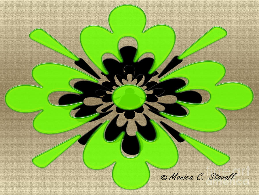 Bright Light Green on Gold Floral Design Digital Art by Monica C Stovall