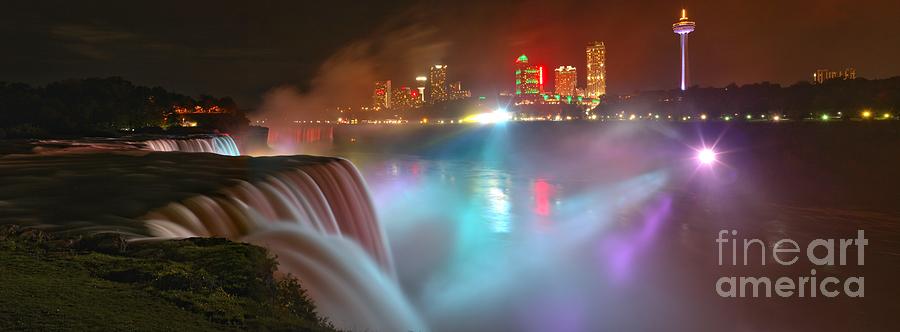 Bright Lights At Niagara Falls Panorama Photograph by Adam Jewell
