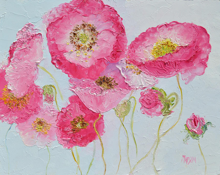 Bright Pink Poppies Painting by Jan Matson