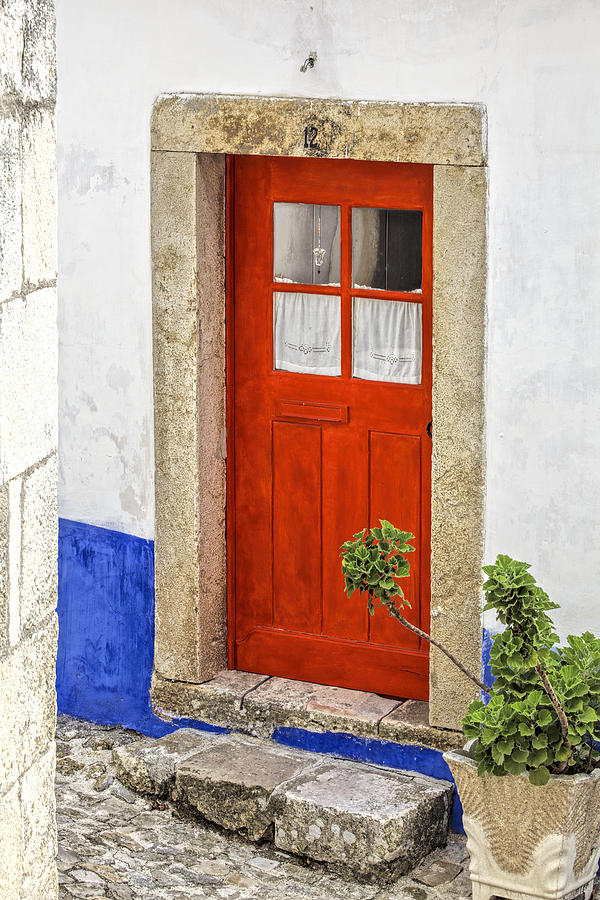 Holiday Photograph - Bright Red Wood Door of Portugal by David Letts