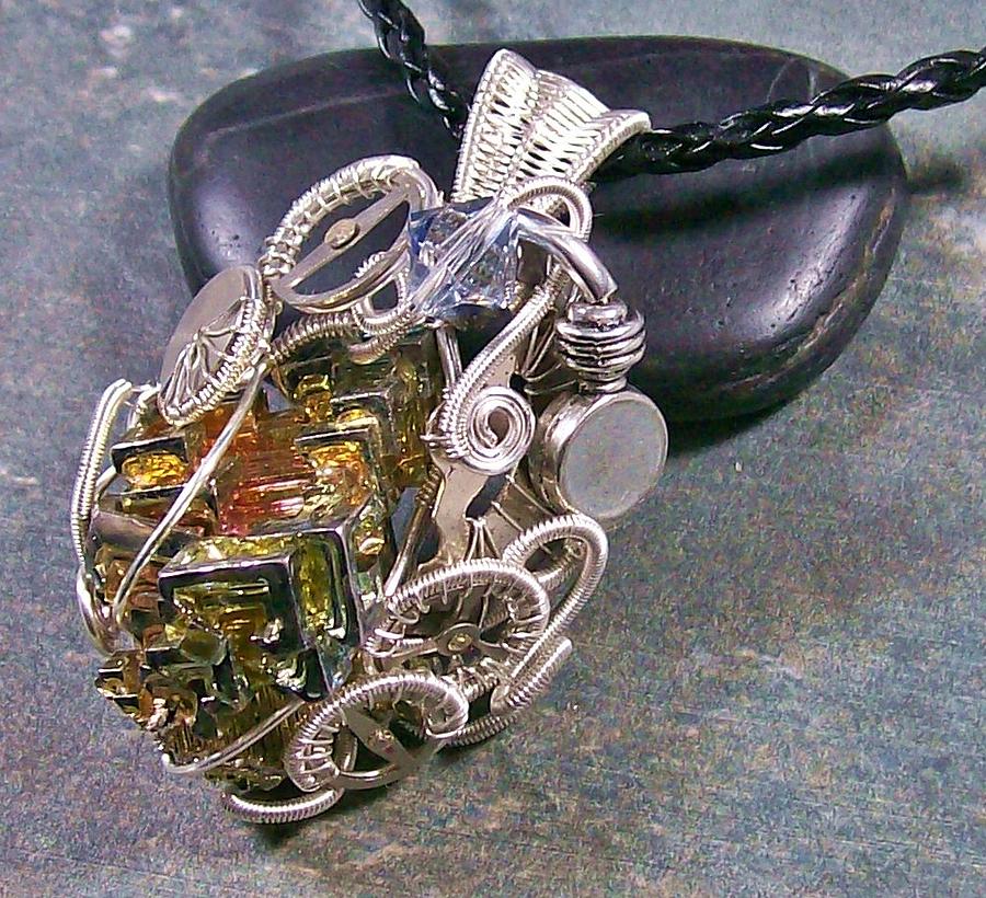 Necklace Jewelry - Bright Silver Steampunk Bismuth Crystal Pendant by Heather Jordan