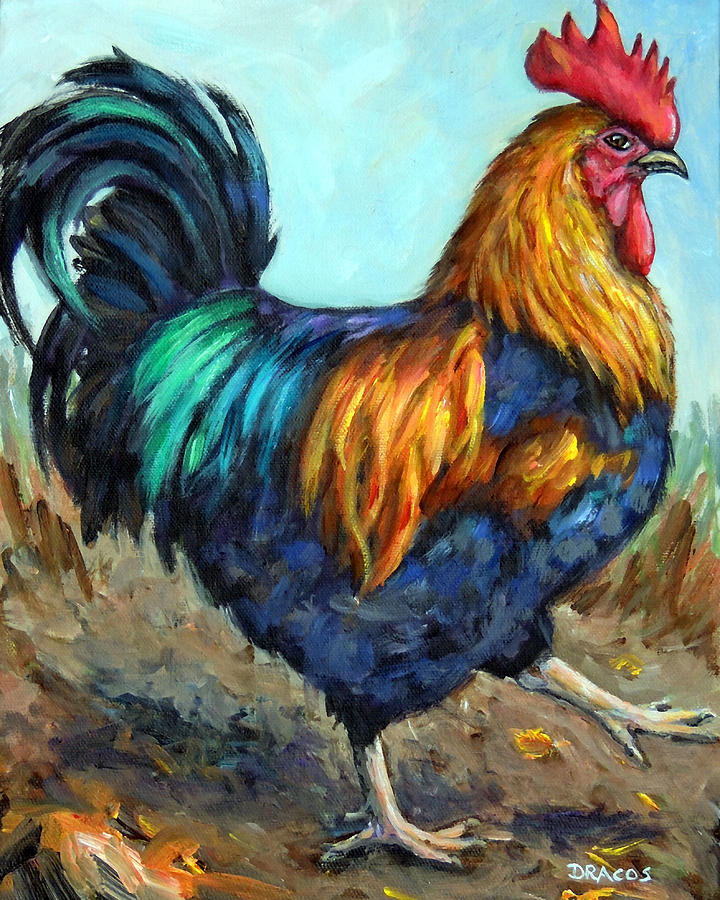 Rooster Painting - Bright Strutting Rooster by Dottie Dracos