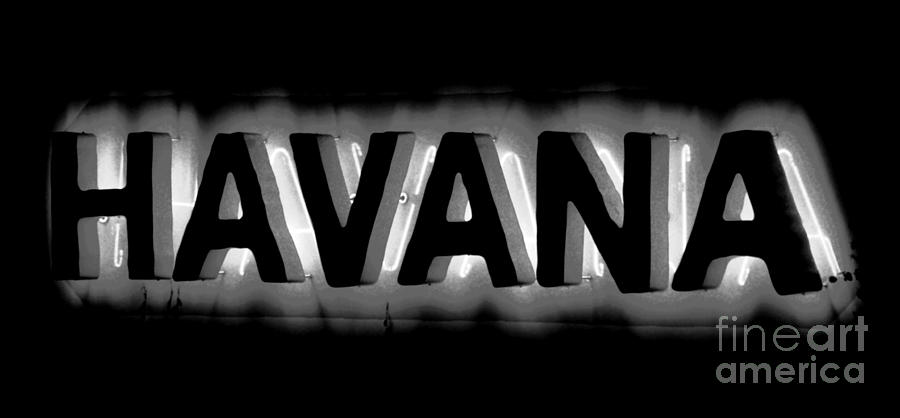 Bright Vibrant Neon Black and White Backlit Hotel Havana Sign Horizontal Conte Crayon Digital Art  Photograph by Shawn OBrien