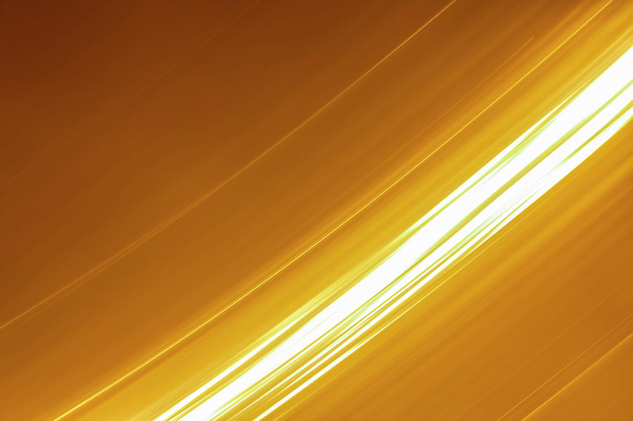 Abstract Photograph - Bright White Lights Moving On Gold by Kim Westerskov