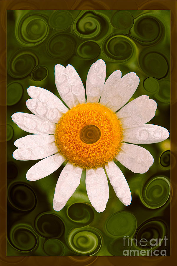 Bright Yellow and White Daisy Flower Abstract Painting by Omaste Witkowski