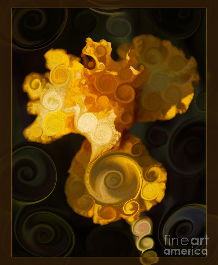 Bright Yellow Bearded Iris Flower Abstract Painting by Omaste Witkowski
