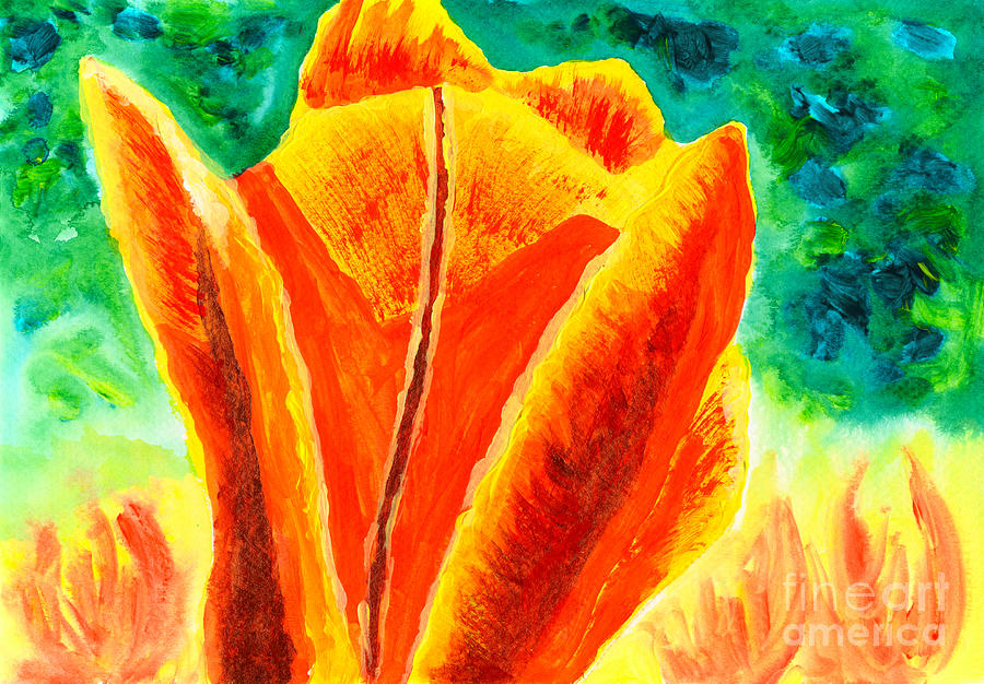 Bright Yellow Orange Tulip Acrylic Painting Painting by Beverly Claire Kaiya