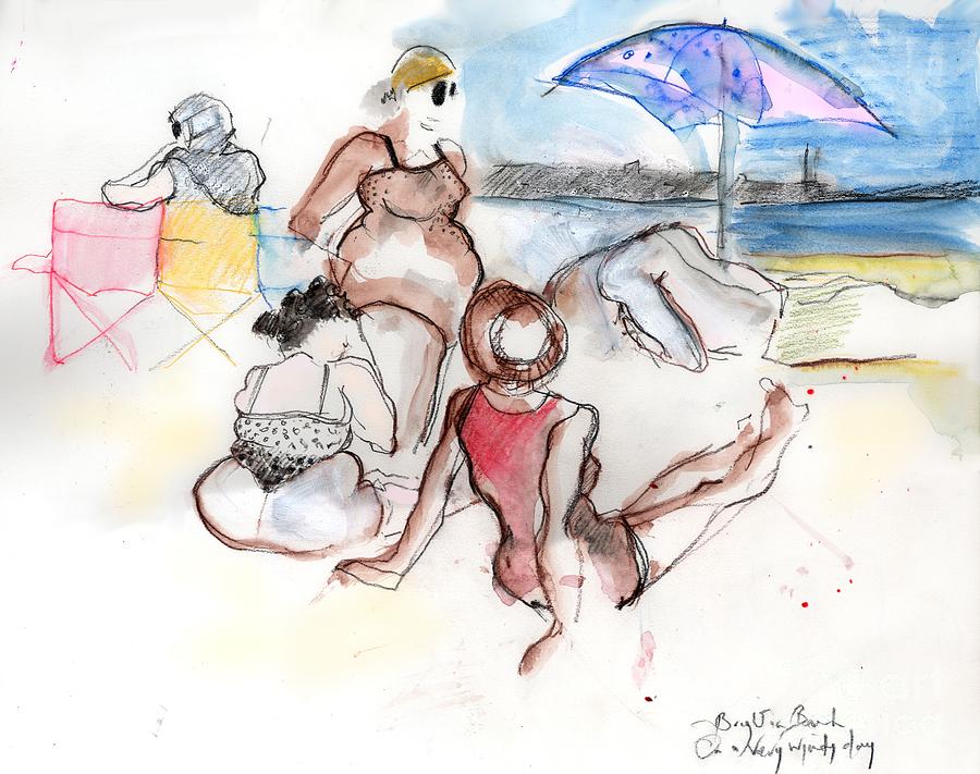 Brighton Beach on a Windy Day Painting by Carolyn Weltman