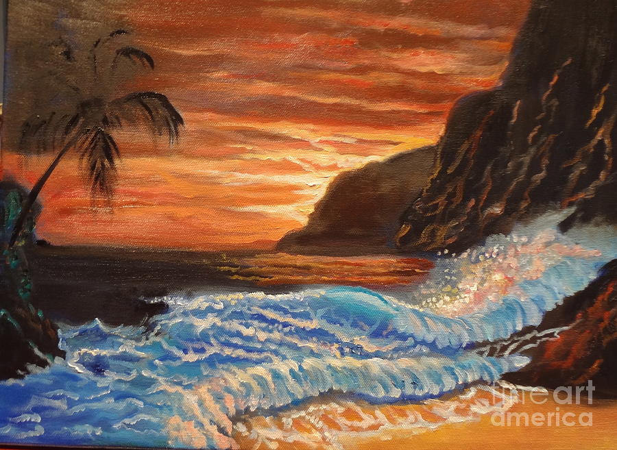 Brilliant Hawaiian Sunset 1 Painting by Jenny Lee