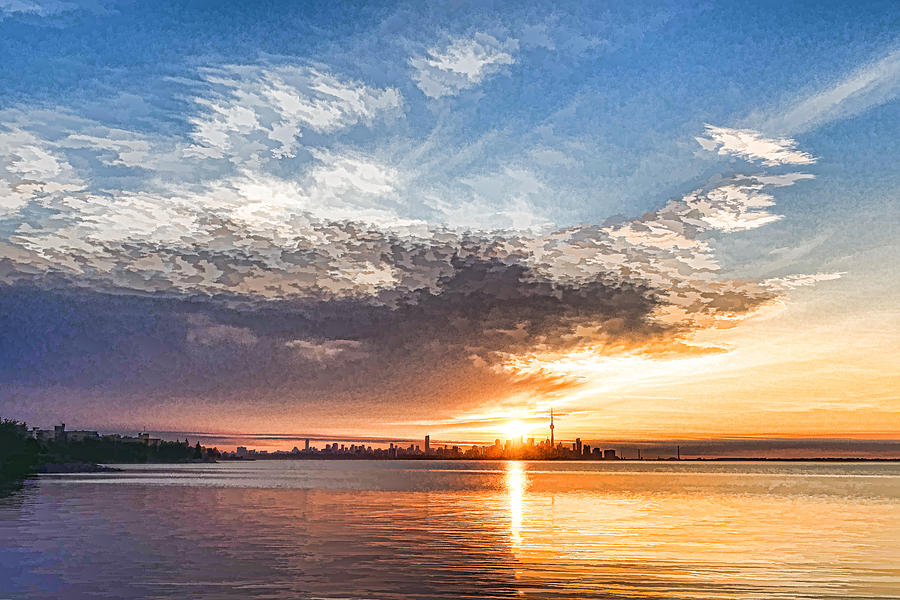 Sunset Digital Art - Brilliant June Sunrise - Toronto Skyline Impressions by Georgia Mizuleva