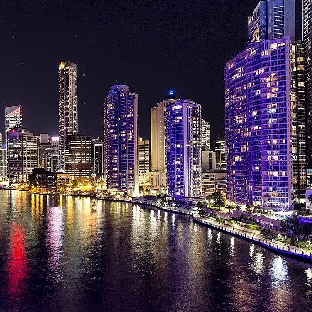 Australia Photograph - Brisbane Cbd And Riverwalk By Night by David Bostock Photography