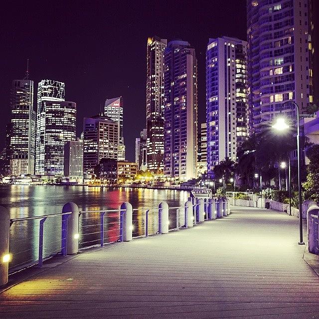 Rivercity Photograph - Brisbane City River Walk By Night by David Bostock Photography