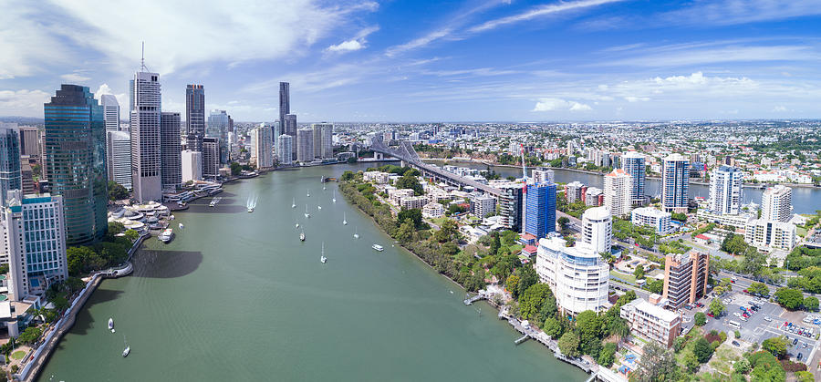 Brisbane Skyline, Aerial Panorama, Queensland, Australia Photograph by 4fr