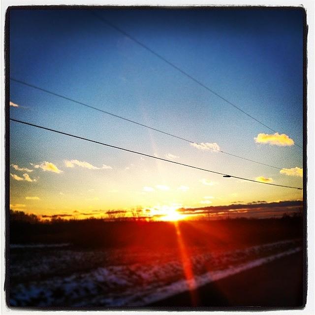 Sunset Photograph - Brisk Drive Home. #winter #cold #sunset by Ben Strahsburg