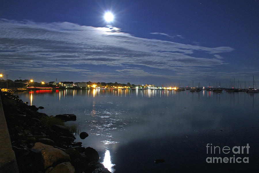 Bristol Harbor and the Thunder Moon II Photograph by Butch Lombardi