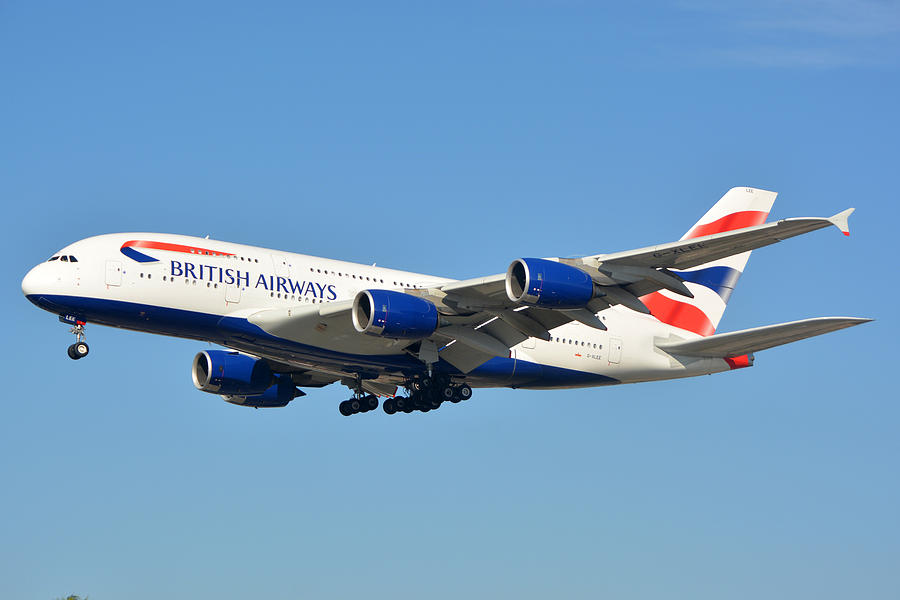 British Airways Airbus A380-841 G-XLEE Los Angeles International Airport January 19 2015 Photograph by Brian Lockett