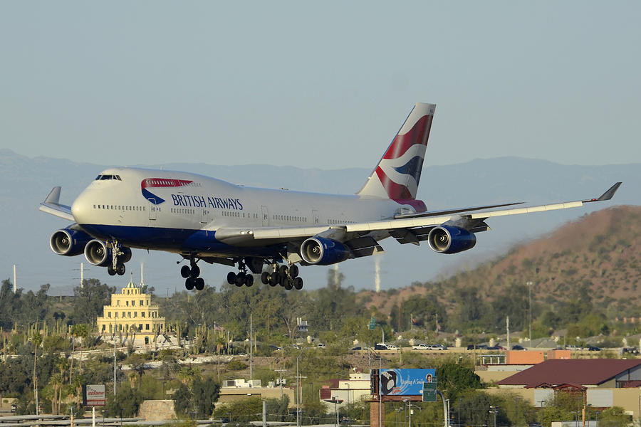 Phoenix Photograph - British Airways Boeing 747-436 G-BNLX landing Phoenix Sky Harbor March 10 2015 by Brian Lockett
