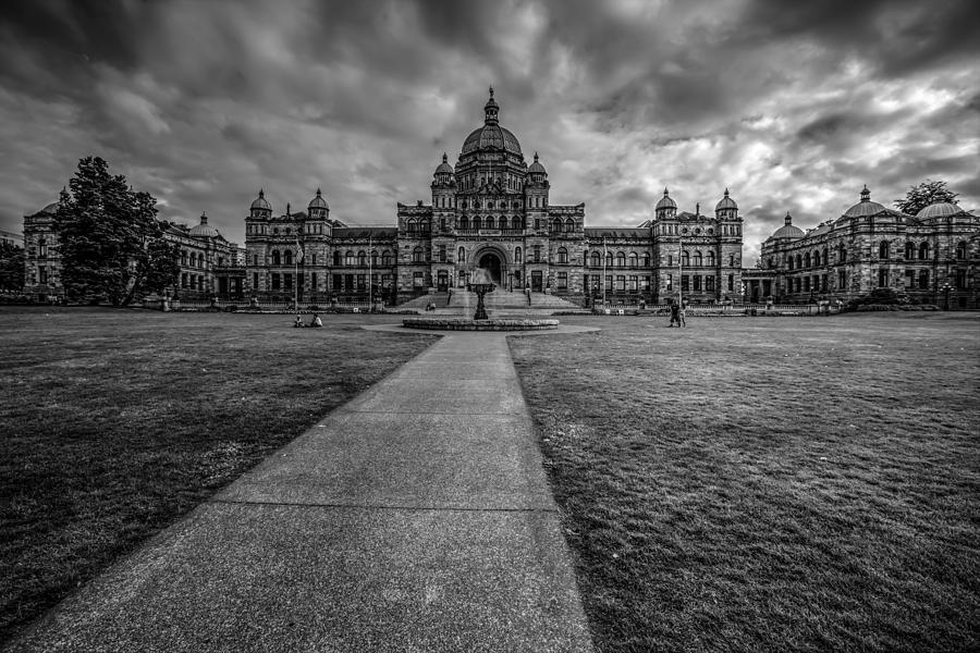 British Columbia Parliament Buildings Black And White Photograph