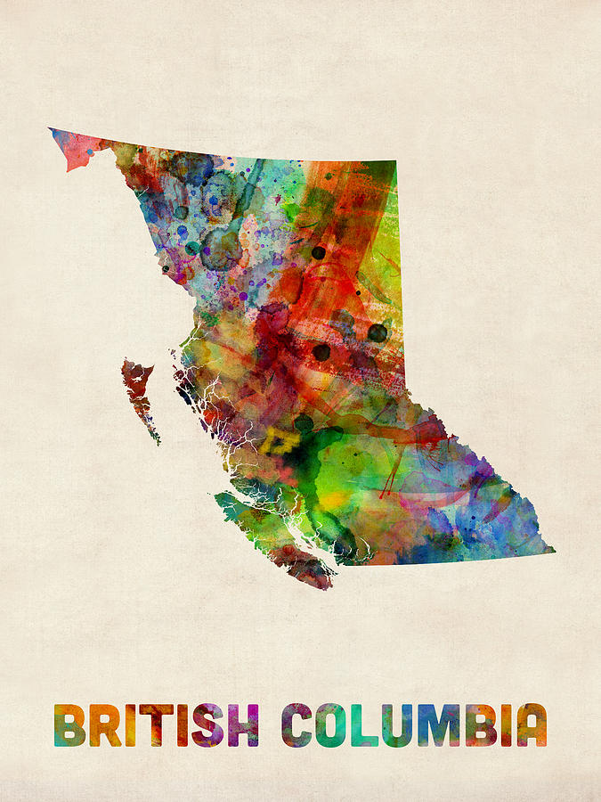 British Columbia Watercolor Map Digital Art by Michael Tompsett