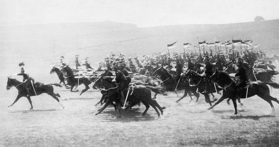 Black And White Photograph - British Lancers Charging by Underwood Archives