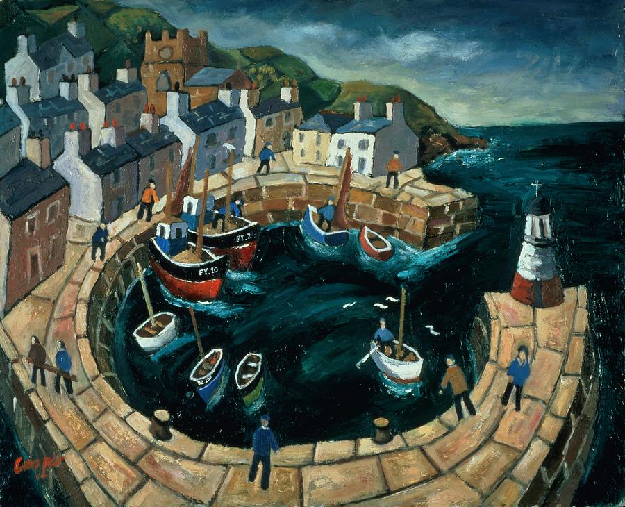 Trawler Photograph - Brittany Harbour Oil On Board by William Cooper