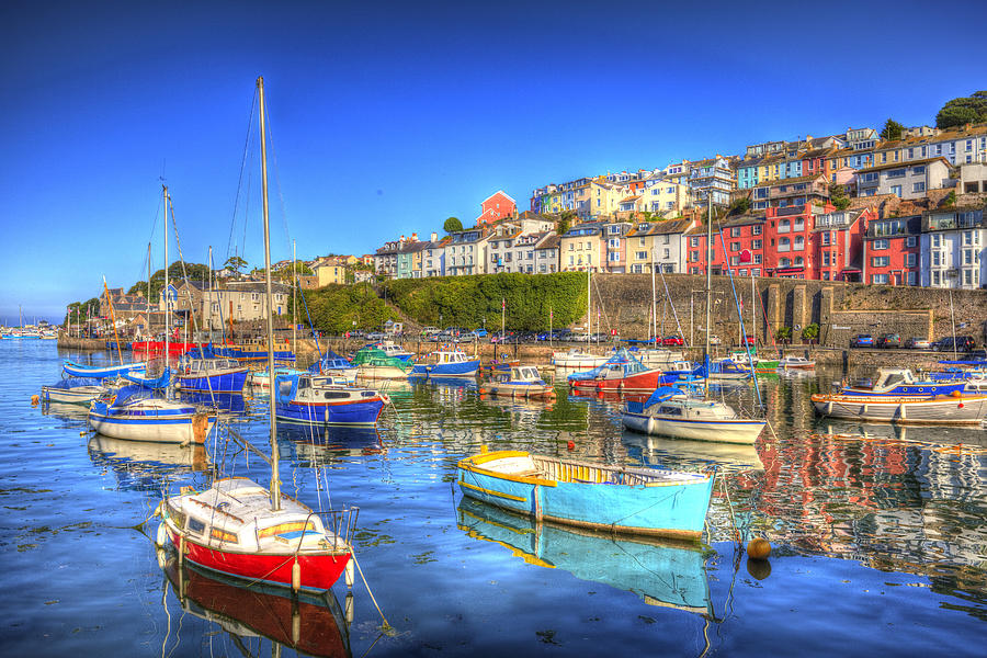 Brixham Harbour  Devon  With Houses On The Hillside And 