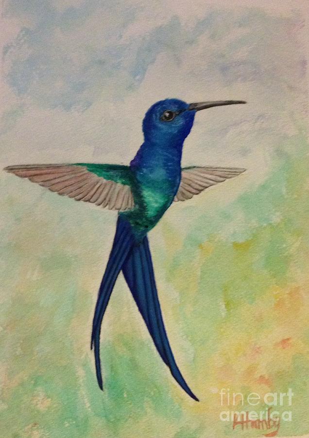 Wildlife Painting - Brizillian swallow tail Hummingbird by Karen Hamby