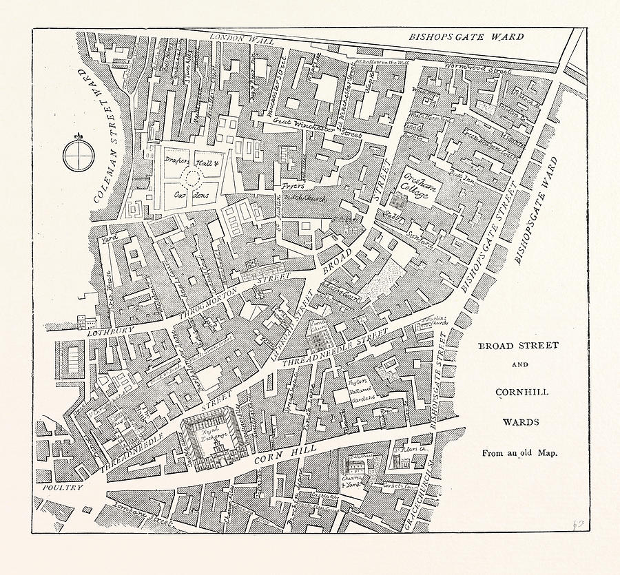 Broad Street And Cornhill Wards From A Map Of 1750 London Drawing by ...