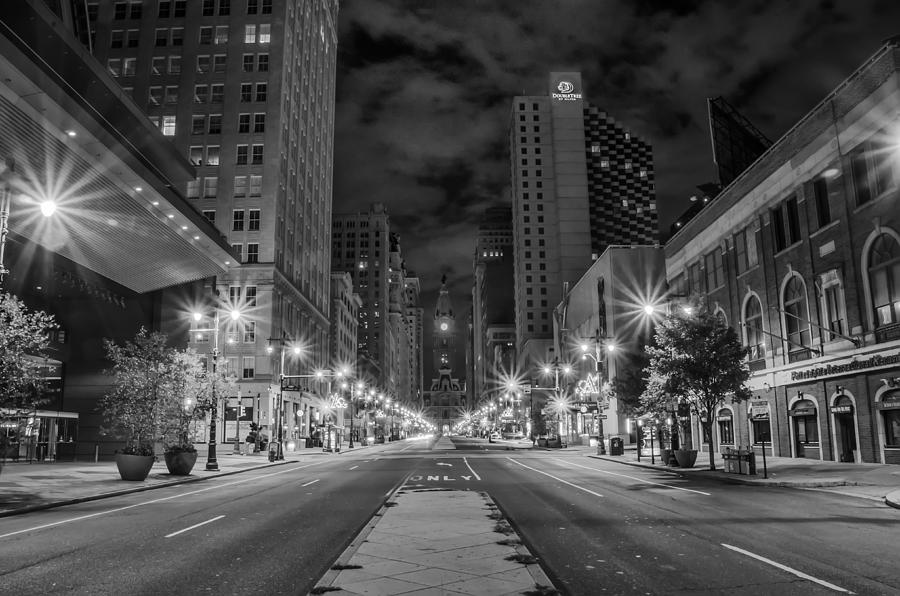 Broad Street at Night in Black and White Photograph by Bill Cannon